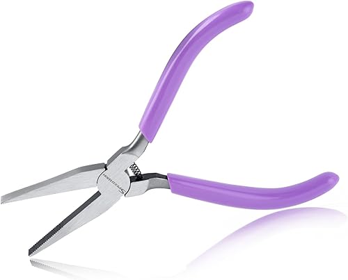 Miniatura 15 de SPEEDWOX Alicates de punta de aguja doblada con mandíbula dentada, alicates de punta larga doblados, alicates removedores de aguja, herramientas