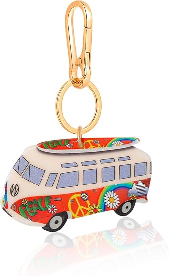 Car Shape Bag Charm Keychain - Colorful LOVE Design Acrylic Purse Accessory with Gold Lobster Clasp (Unisex)