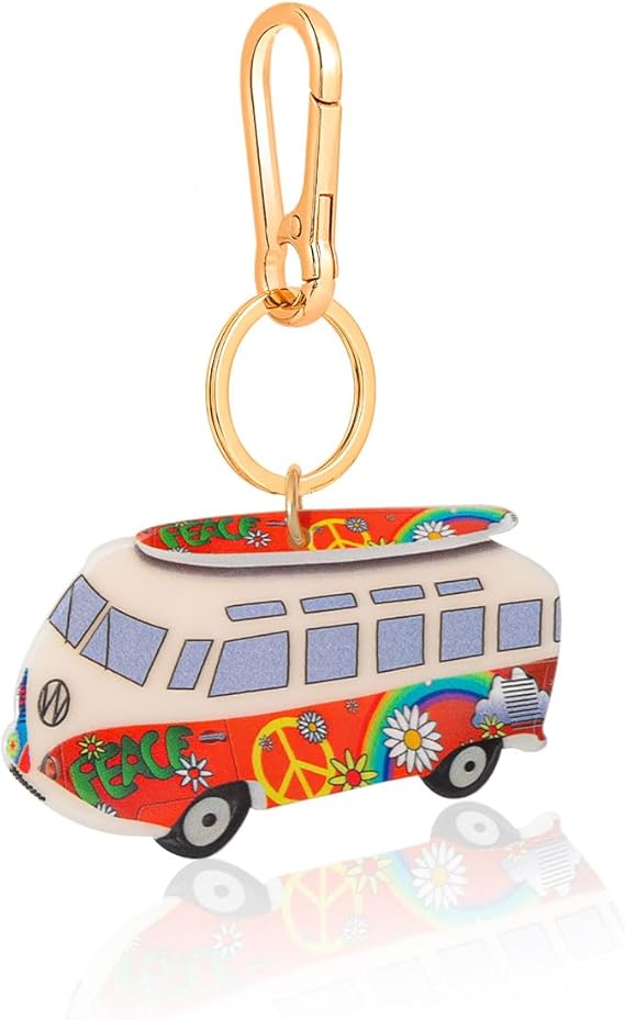 Car Shape Bag Charm Keychain - Colorful LOVE Design Acrylic Purse Accessory with Gold Lobster Clasp (Unisex)