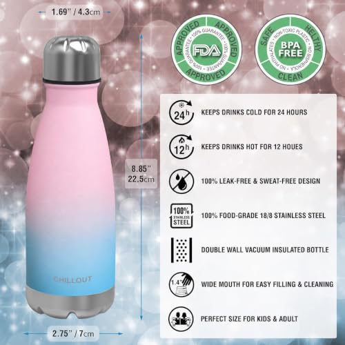 Image of CHILLOUT LIFE 12oz Kids Insulated Stainless Steel Water Bottles, Leak Proof