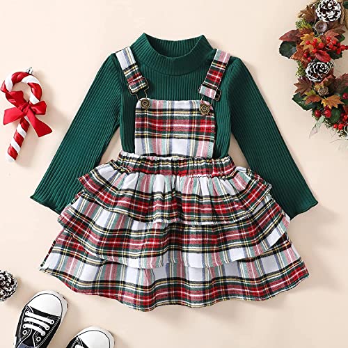 Toddler Girl Christmas Outfits Plaid Dress Solid Shirt Suspender Skirt 1T 2T 3T 4T 5T Kids Girls Overall Dress Set2