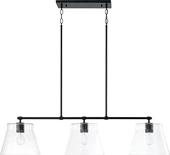HomePlace Lighting 846931MB Baker Transitional Tapered Seeded Glass Island for Kitchen, 3-Light 300 Total Watts, 10" H x 45" W, Black