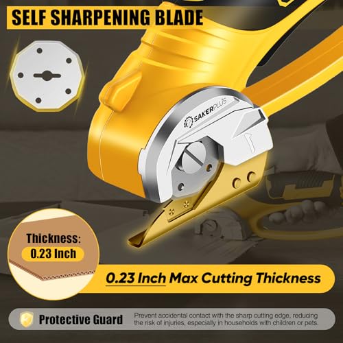 Image of SakerPlus Cordless Electric Scissors, 4V Cardboard Cutter, Box Cutter - 2 Blades, 1 Storage Bag, Safety Lock & LED Light, Rechargeable Power Rotary Cutter for Box Carpet Fabric Plastic Leather