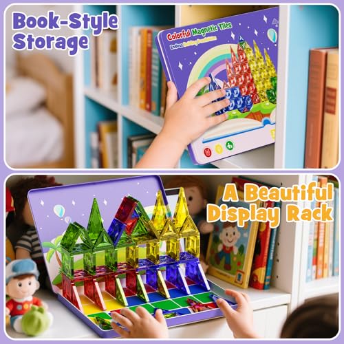 YOGOHEE Magnetbausteine Reise Kinder: 60 Teile 5cm Bauset mit Metallbox – Ansicht 3