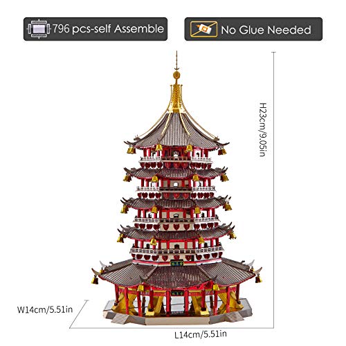 Piececool 3D Metal Puzzle Model Kits- Leifeng Pagoda Metal Model Kits for Adults, Chinese Traditional Architecture Building Kits DIY Brain Teaser Puzzles Gifts for Teens Family- 796 Pcs - Image 4