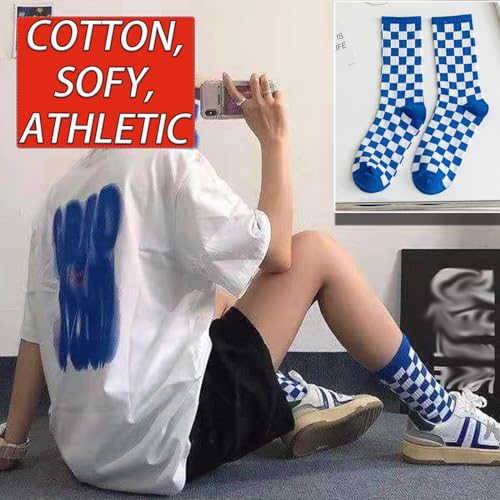 Image of CHUNFO Womens Plaid Vintage Socks Colorful Running Checkerboard Crew Socks Cotton Casual Size5-9.5