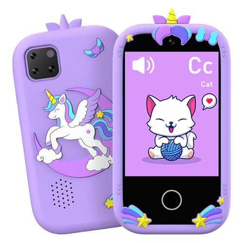 MENDUNER 女の子と男の子のためのキッズスマートフォン、5?12歳のクリスマスの誕生日プレゼント、子供のおもちゃ携帯電話、2.8 "タッチスクリーン幼児学習おもちゃの電話、32GBカード (紫)