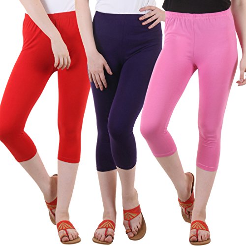 Image of DIAZ Women's Super Combed Cotton Elastane Stretch Slim Fit Printed Capri -Pack of 3