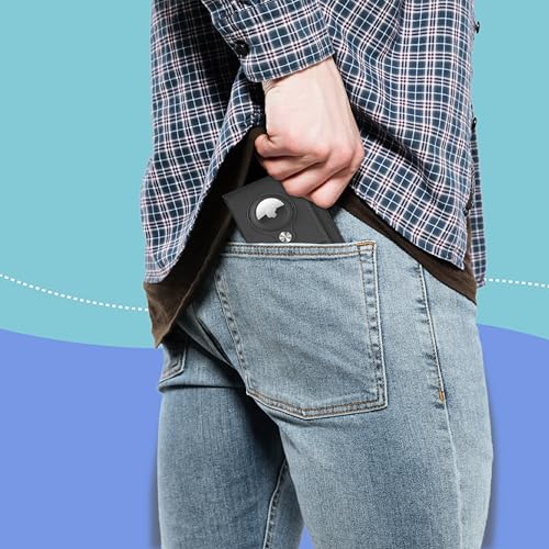 Leather AirTag Wallet Genuine Leather Air Slim Minimalist Wallet for Men and Women for Apple AirTag (Black)3