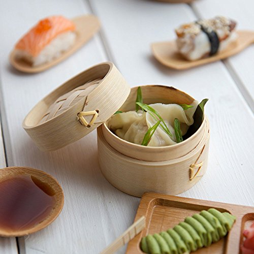 Restaurantware 2 Ounce Mini Bamboo Steamers 100 Bamboo Dim Sum Steamers - Premium With Lid Natural Bamboo Dumpling Steamers Bamboo Mini For Parties Or Catering