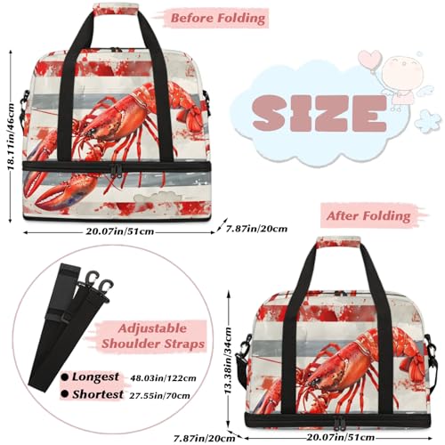 Large Weekender Overnight Bags Red Animal Shrimp Travel Duffel Bag for Women Men Gym Bag With Shoe Compartment Foldie Travel Tote Bag Carry On Personal Item Bag for Travel Gym Sports2