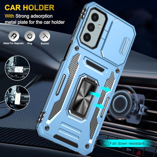 Image of Polycarbonate Slide Camera Cover with Ring Holder Mobile Phone Back Cover for Samsung Galaxy A15 5G /A15 4G (Blue)