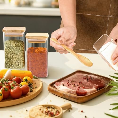 Image of Glass Food Storage Containers with Airtight Bamboo Lid, Coffee Storage Jars for Home Kitchen, Pantry Tea, Spices, Snack (SQUARE 280 ML JAR, SET OF 12)