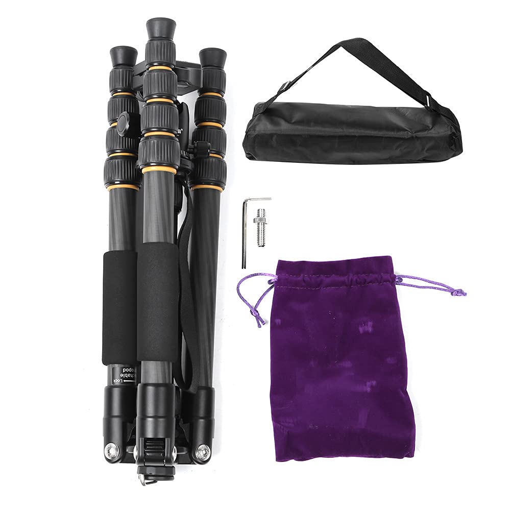 ZOMEI Q666C Monopod z Włókna Węglowego Statyw do Fotografii Podróżniczej DSLR Przenośny 5 Sekcji Czarny 13,8 Cala do Przechowywania