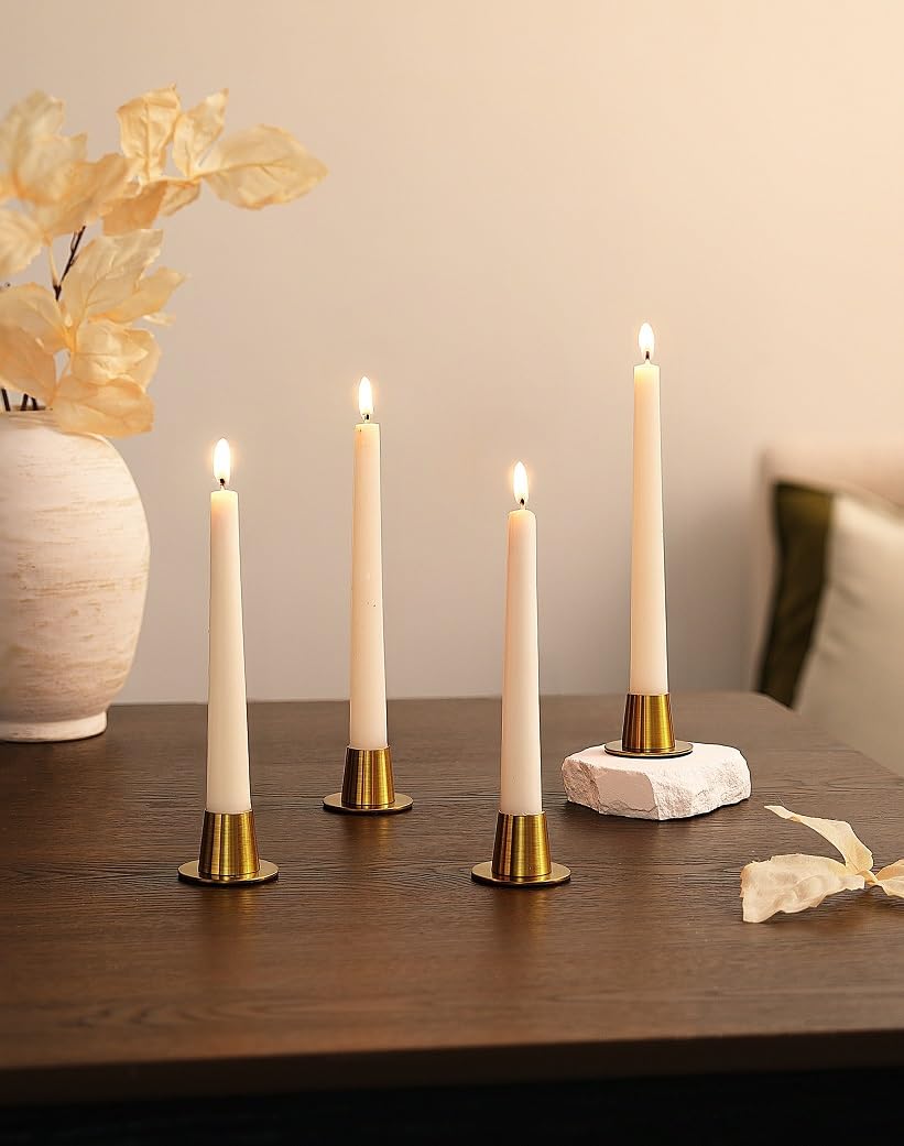NUPTIO Candle Stick Candle Holder: Set of 4 Gold Candlestick Taper Holders - Brass Small Metal Candleholder for Fall Thanksgiving Christmas Fireplace Table Centerpiece