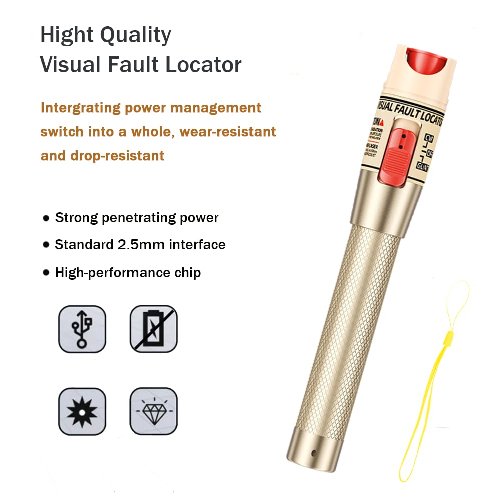 50mw Stylo de Fibre Optique, Testeur de Câble Fibre Optique FTTH 50KM avec L'Interface standard de 2,5 mm pour L'Ingénierie fibre optique, Localisateur Visuel de Défauts