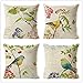 ZYFSKR Fodera per Cuscino Cotone E Lino Cuscino Copricuscini Cuscini per Divano Federa Country Fiore E Uccello per Cuscino per Divano Camera da Letto Auto Casa 4 Pezzi 45X45Cm