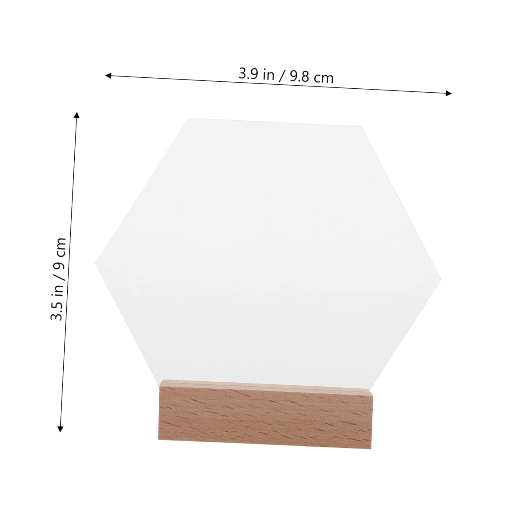 OUNONA 4 pcs Clear Hexagon Acrylic Table Signs Blank Wedding Decor with Wood Stand for Parties Cafes and Events DIY Table Display