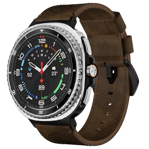 Image of Vintage Leather Band Compatible with Samsung Galaxy Watch Ultra Band 47mm (2025 /2024), 24mm Wide Crazy Horse Leather Strap for Galaxy Watch Ultra Men Women Retro Brown