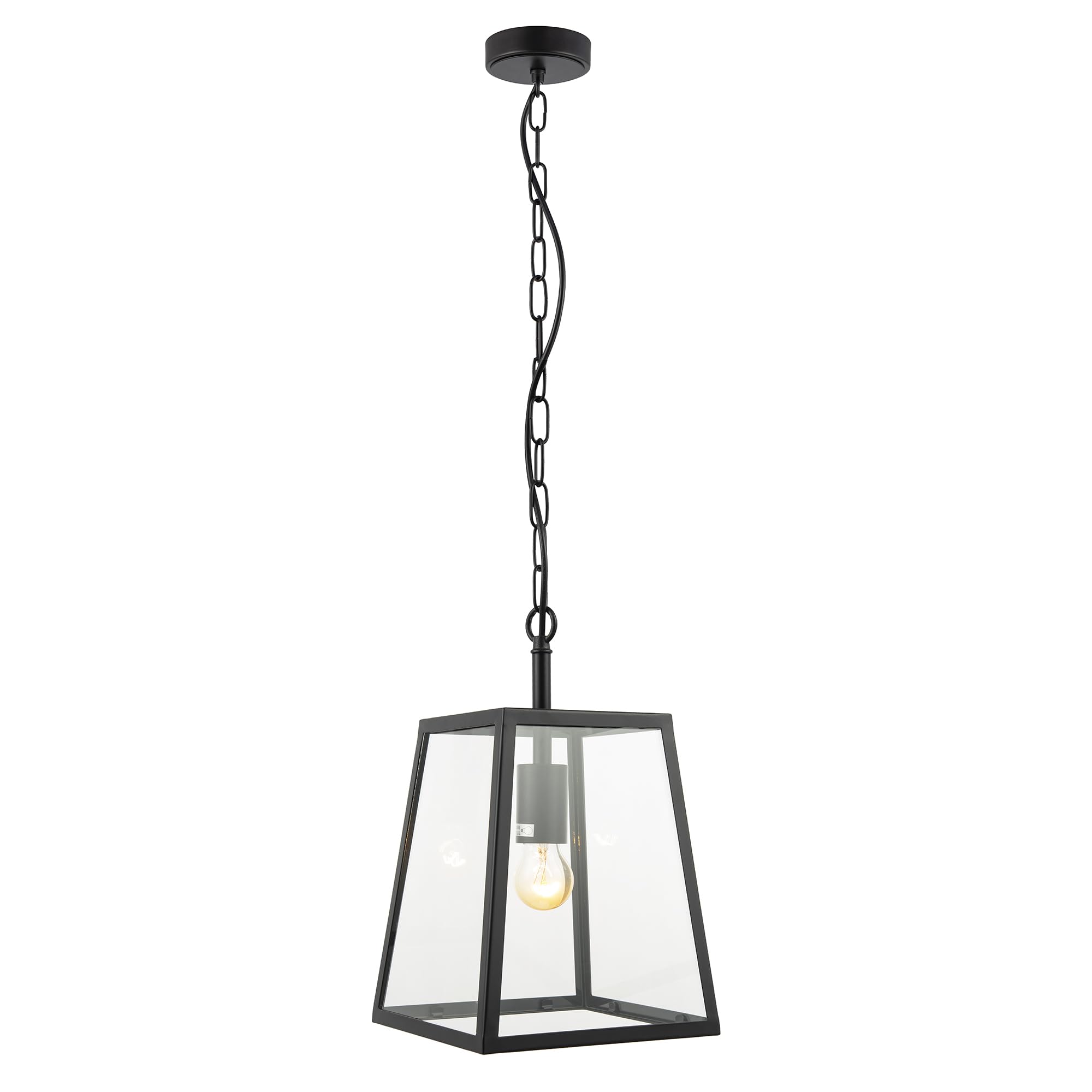 Happy Homewares Lantern Pendant Ceiling Light - Matte Black - Clear Glass