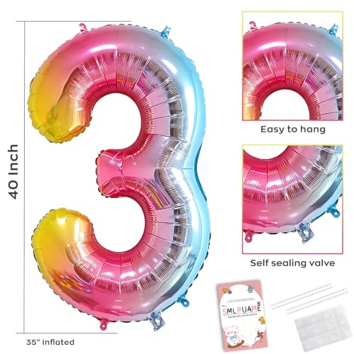Image of 40 Inch Rainbow Gradient 3 Balloon for 3rd Birthday Decorations