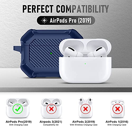 Image of Printme for AirPods Pro 2nd Generation Case 2022, Carbon Fiber Secure Lock Clip Full Body Shockproof Hard Shell Protective Case Cover with Keychain for Apple AirPod Pro 2 (Blue)