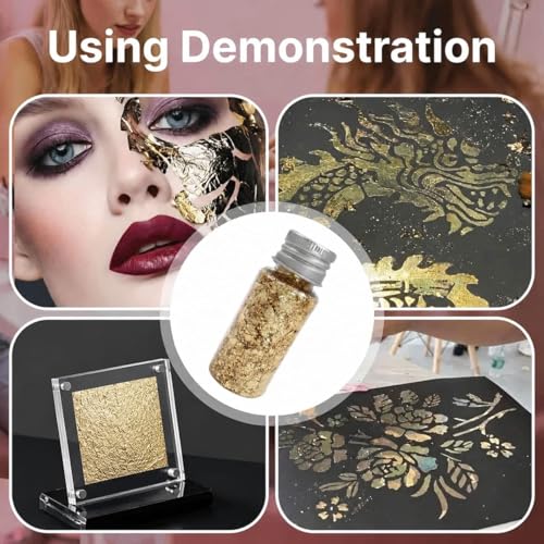 3 Flaschen Blattgoldblätter mit Pinzette & Pinsel, Blattgold Flocken Multifunktions-Dekorfolienpapier Goldfolie Papier für Küche, Mousse, Kuchen, Backen, Gebäck, Kunsthandwerk & Dekoration