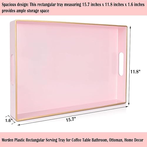 Miniatura 6 de Bandeja decorativa redonda de 13 pulgadas, bandeja negra con asas, bandeja de mesa auxiliar de plástico para otomana, sala de estar, baño,