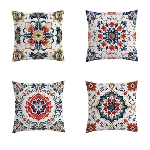 Housse de coussin salon de jardin 45x45 cm lot de 4 taie oreiller bohème double face extérieur S39 - 2