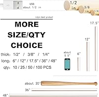 Vista 3 de HOPELF 10PCS Varillas de Espiga de Madera Palos de Madera Varillas de Espiga de Madera - 3/8 x 17.5 Pulgadas Palos de Bambú - para Manualidades