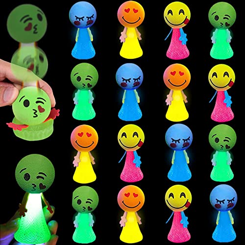 Juguetes Lanzadores Resorte,16 Piezas Juguetes Que Rebotan, Juguetes Que Rebotan con Luz LED,Emoji Muñecas Que Rebotan Cumpleaños Fiesta Relleno para Bolsas de Regalos