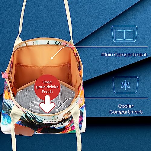 CORK & VINE Bolsa Wine Beach com compartimento para bebidas, bolsa de vinho para pintura a óleo para