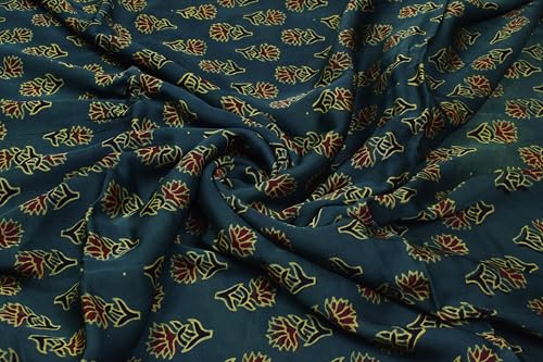 Image of Ethnics of Kutch Womens's Ajrakh Modal Silk Natural Dye Hand Block Print Unstitched Kurta Fabric