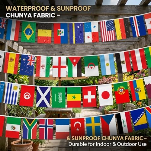 Guirlande de drapeaux du monde décoration extérieure grand format polyester 25m