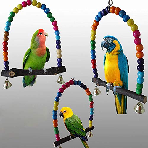 Vogelspeelgoed 1pc natuurlijke houten papegaaien swing speelgoed vogels kleurrijke kralen vogel levert bells speelgoed… - Afbeelding 4