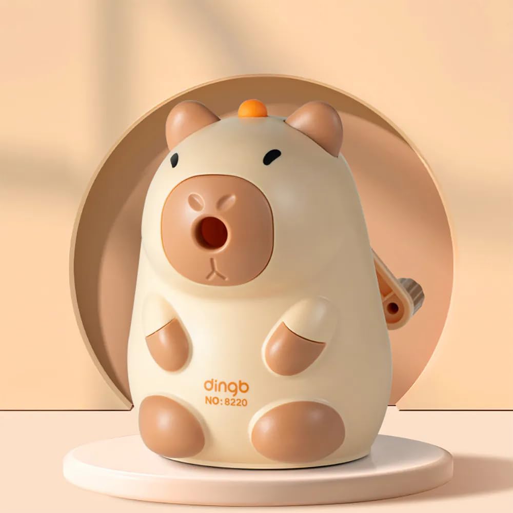 Parshya Pencil Sharpener, Cartoon Animal Manual Adjustable Pencil Sharpener with Crank and Container for Children's Office School Classroom Stationery Gift for Kids (Capybara Sharpener)