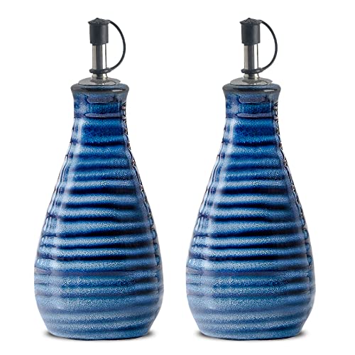Hasense Öl- und Essigspender-Set, Keramik Olivenöl Spenderflasche für Küche, 11oz Speiseölbehälter mit Ausgießer, Blickdichte Öl-Menage für Öl, Essig, Kaffeesirup, 2 Stück, Blau Cover