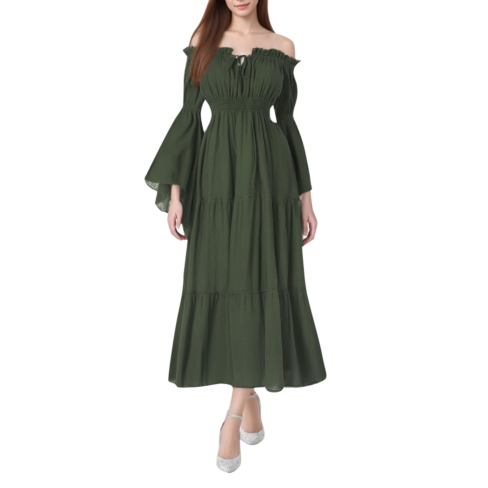 Trachten Damen Oktoberfest Damen mit Dirndl Oberteil Elegant Bayerische Bierfest Kostüm Karneval Mittelalterliches Gothic Hofkleid Eine Schulter Eleganter Trompetenärmel Taillenrock Für Cosplay Party