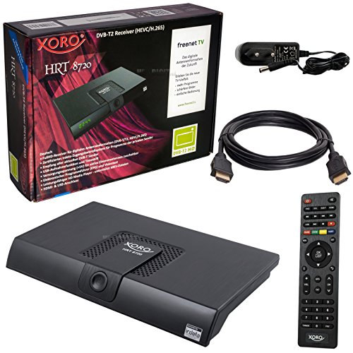 Preisvergleich Produktbild HB DIGITAL DVB-T / T2 SET: Xoro HRT 8720 DVB-T / T2 Receiver + HDMI Kabel mit Ethernet Funktion und vergoldeten Anschlüssen (Full HD, HEVC / H.265, HDTV, HDMI, USB 2.0 DVBT DVBT2 DVB-T2)