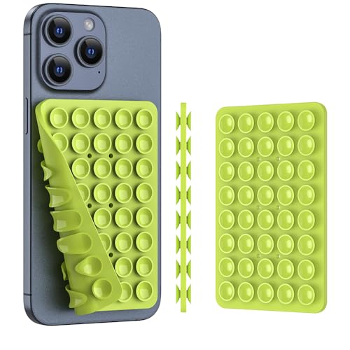 Image of Double Sided Silicone Suction Phone Holder Mount, Silicon Accessory for iPhone and Android, Hands-Free Mirror Shower Phone Holder, TikTok Videos and Selfies (Green+Turquoise)