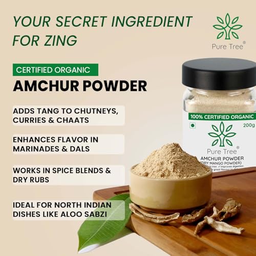Image of Pure Tree Certified Organic Amchur Powder | 200 g | Glass Jar | Dry Mango Powder | Amchoor Powder For Chutney, Pickle, and Fruit Salad