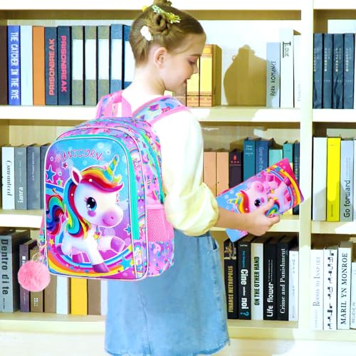 Image of CCJPX 3PCS Kids Backpack for Girls, 16 inchUnicorn Preschool Bookbag Set, Cute Water Resistant School Bag for Elementary Kindergarten Toddler