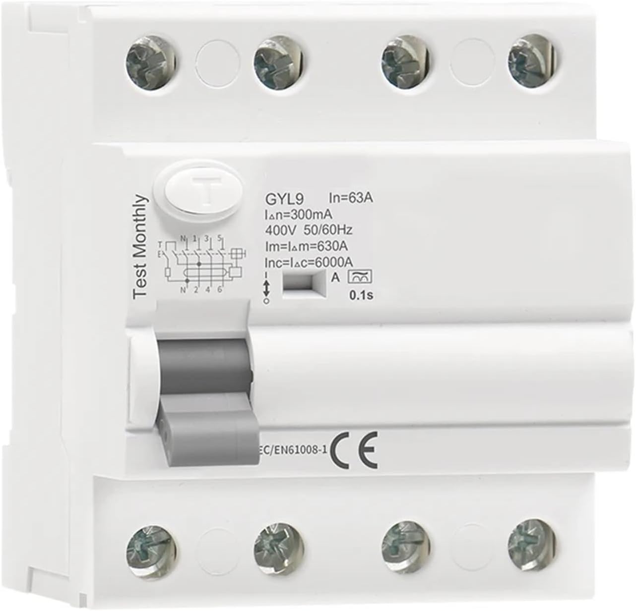 Type A RCD Magnetic Residual Current Circuit Breaker 3P+N 40A 63A RCD Detect Pulsating DC Residual Current(4P 63A,100mA)
