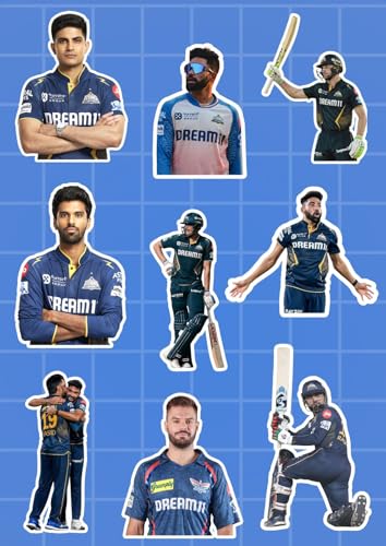 Image of Gujarat GT Stickers - Pack of 25 | Waterproof Vinyl GT Cricket Stickers for Laptop, Phone, Water Bottle, Bike, Car, Notebook | Self Adhesive Glossy Sticker Pack 2026