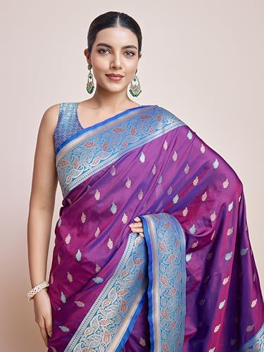 Image of Monjolika Fashion Women's Banarasi Silk Saree in Satin and traditional golden zari work comes with Unstitched Blouse Piece