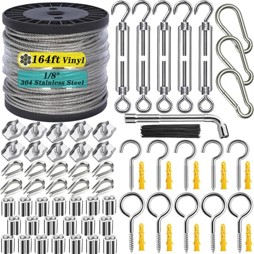 1/8" stainless wire rope kit with turnbuckles (164ft) for plants and lights
