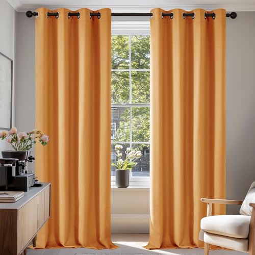 Image of Deconovo Grommet Blackout Curtains Room Darkening Thermal Insulated Curtains for Sliding Glass Door 52x96 Inch Orange Flame Set of 2 Panels