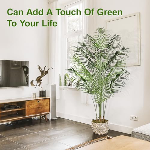 Keeplush Artificial Palm Tree 6.5ft Tall Fake Palm Tree Indoor Decor with 18 Trunks and Real Bark Design Faux Tropical Areca Palm Silk Floor Plant in Pot for Home Office Living Room Bedroom Decor 1pcs - Image 8