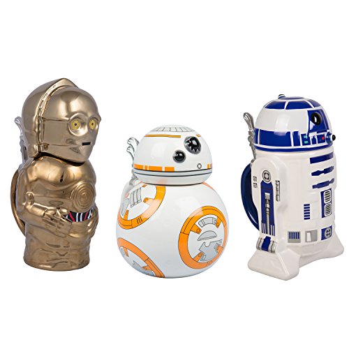Underground Toys Star Wars BB-8, R2-D2 and C-3PO Ceramic Beer Steins with Hinged Lids - Set of 3-32 oz