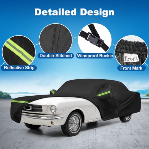 Image of Car Cover for Ford Mustang 1964-1968 Waterproof with Cotton Lining | Outdoor All Weather Mustang Car Cover, Heavy 420D Mustang Cover with Zipper and Straps, for Rain, Dust, Sun, Wind Protection